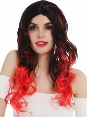 Produktbild von WIG ME UP Perücke Teufelin Hexe lang schwarz rot Mittelscheitel DEC203-P103-13