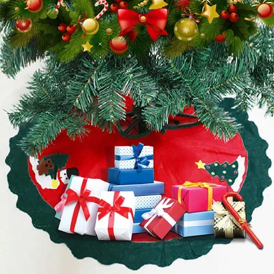 Weihnachtsbaumdecke rund, Fleece, 90 cm, rot/grün, Schneemann-Motiv