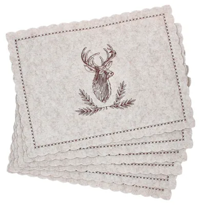 Produktbild von 6x Alois Tischset LxB 30x40cm rechteckig Filz Platzsets Hirsch beige braun