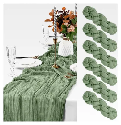 Produktbild von 6 Stück Käsetuch Tischläufer Salbeigrün, 90×300CM, rustikale Gaze, Boho-Dekoration für Hochzeiten, Geburtstagsfeiern, Partys