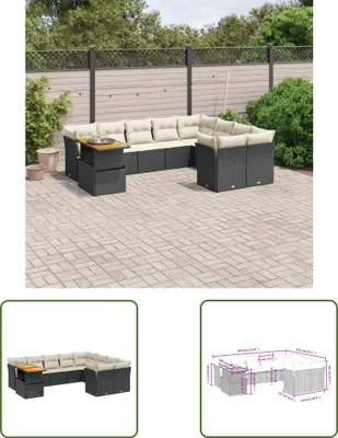 Produktbild von The Living Store 10-tlg. Garten-Sofagarnitur mit Kissen Schwarz Poly Rattan