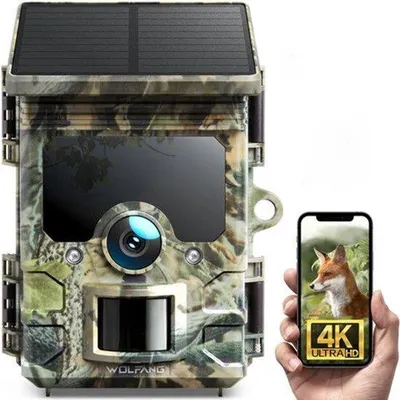 Productafbeelding van Wildcamera Op Zonne-energie - 4K Resolutie 46MP - Draadloos Wifi Bluetooth - Nachtzicht Buitenbewaking Natuurobservatie