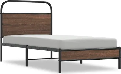 A studio shot of a single bed frame against a white background.