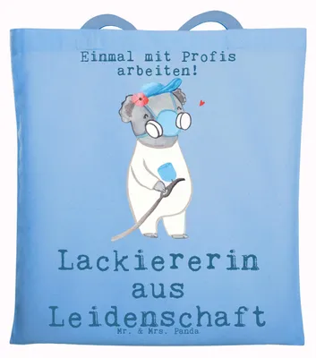 Produktbild von Mr. & Mrs. Panda Tote Bag Lackiererin Leidenschaft - Sky Blue - Geschenk, Gesellenprüfung, Tasche, Laptoptasche, Spruch, dokumententasche, Einkaufstasche, Ausbildung
