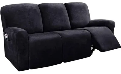 Stuhlhülle für Relaxsessel, 3-Sitzer, Samt, Schwarz, elastisch