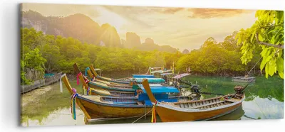Produktbild von Bild auf Leinwand - Leinwandbild - Berge Boot Wasser - 120x50cm - Wand Bild - Wanddeko - Wandbilder - Leinwanddruck - Bilder - Kunstdruck - Wanddekoration - Leinwand bilder - Wandkunst - AB120x50-4003
