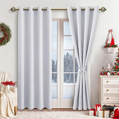 Image de Rideaux occultants - Œillets - Pour chambre à coucher - Salon - Gris et blanc - Lot de 2