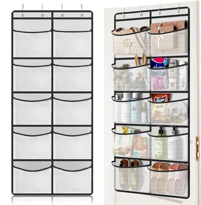 Productafbeelding van Hangende organizer deuropberger deurorganizer - 126 x 54,5 cm - Met 10 gaaszakken - Voor slaapkamer en badkamer