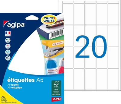 Zdjęcie produktu dla etykiety uniwersalne agipa, 25 x 48,5 mm, białe