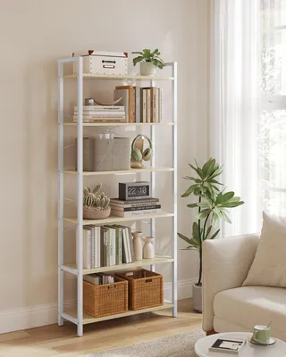 Produktbild von VASAGLE Bücherregal mit 6 Ebenen, Standregal, offene Ablagen, für Wohnzimmer, Büro, Schlafzimmer, 30 x 64 x 185,5 cm, beige-weiß