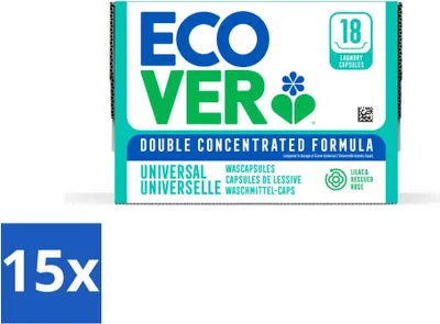 Produktbild von Ecover - Waschkapseln - Universal - Flieder & Gerettete Rose - 18 Kapseln - Vorteilspack - 15 Stücke