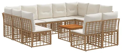Imagen del producto de vidaXL: Juego de sofás de exterior, 12 piezas. Poliéster de color natural y blanco crema