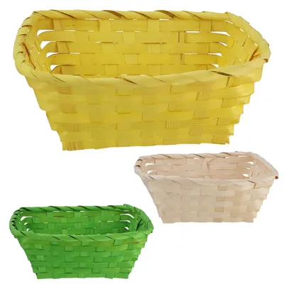 Produktbild von Osterkorb 3er Set rechteckig natur grün gelb Bambus 20x8x13cm Osterdekoration Osternest Korb geflochten Körbchen für Ostereier
