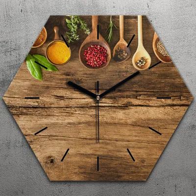 Produktbild von Uhr hexagonal 40 cm Glas Geräuschlos schwarze Zeiger - Kräuter und Gewürze