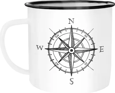 Produktbild von Emaille Tasse Becher Kompass Windrose Abenteurer Campingbecher Kaffeetasse Moonworks® weiß-schwarz unisize