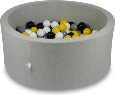 Produktbild von Trockenbecken 90x40cm hellgrau mit 300 Bällen: gelb, weiß, grau, schwarz