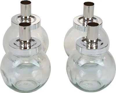 Produktbild von Stabkerzenhalter Kerzenständer Glas Metall Silber Ø10,5cm Dekoration Set 4 Stück
