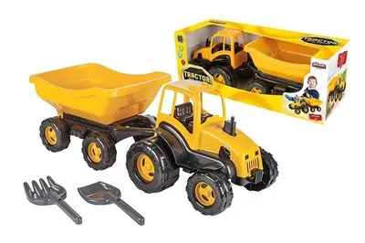 Image de tracteur avec remorque jaune/noir 4 pièces