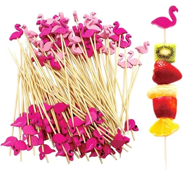 100 Flamingo-Bambusstäbe, 12 cm, Cocktailstäbe, Party-Deko