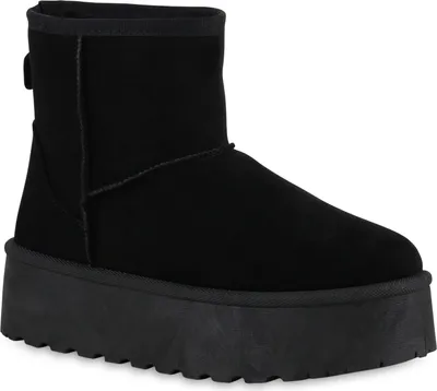 Produktbild von VAN HILL Damen Warm Gefüttert Winter Boots Stiefeletten Profil-Sohle Schuhe 840783, Farbe: Schwarz, Größe: 36
