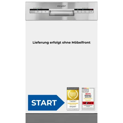 Produktbild von Exquisit START Einbaugeschirrspüler 45 cm, Teilintegriert, 9 Maßgedecke, 9 Liter, Startzeitvorwahl, ECO-Modus, EGSP51009-EB-030E inox