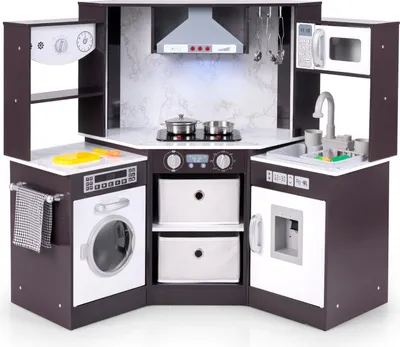 Produktbild von GOPLUS Kinderküche aus Holz, Spielküche mit realistischem Licht und Sound, Wasserkreislaufsystem, Waschmaschine und Zubehör, Braun