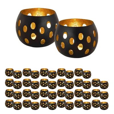 Produktbild von Teelichthalter 48-teilig Set 2 x 24 VE Kerzenhalter Florina Kugelform schwarz matt innen vergoldet