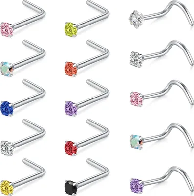 Obrázok produktu pre Piercing do nosa z chirurgickej ocele so zirkónmi zlaté striebro 18G 20G 22G