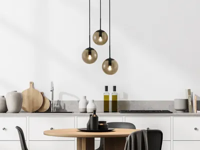 Produktbild von Dreiflammige LED Rauchglas Pendelleuchte Kugellampe Esszimmerlampe über Esstisch