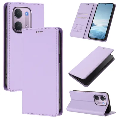 Image de Étui en cuir pour Xiaomi Redmi 17C 5G, type rabat magnétique en cuirPolyuréthaneavec support, couleur violet clair