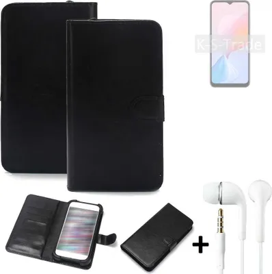 Produktbild von K-S-Trade Wallet Case Handyhülle kompatibel mit Blackview A85 Schutzhülle Flip cover Flipstyle Tasche Hülle Flipcover Slim Bumper schwarz + in ear