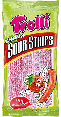 Produktbild von Trolli Strawberry Sour Strips saure Fruchtgummi Streifen 85g