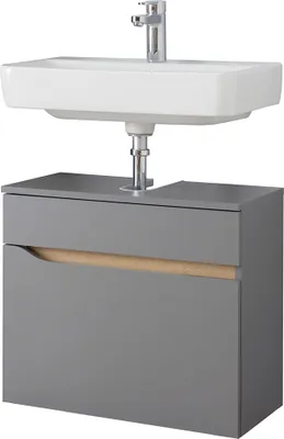 Produktbild von Badezimmer Waschbeckenunterschrank QENA-66 in Quarzgrau Matt Touch mit Riviera Eiche quer Nb., B/H/T ca. 60/53/33 cm