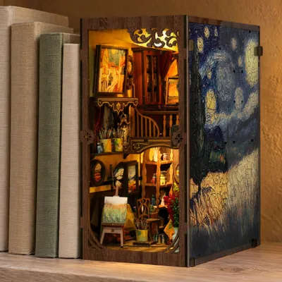 Produktbild von Van Gogh Sternennacht Saint-Rémy Book Nook aus Holz, KI-generiertes Bild