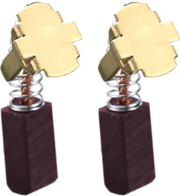 Two carbon brushes with springs and brass connectors, isolated on a white background.