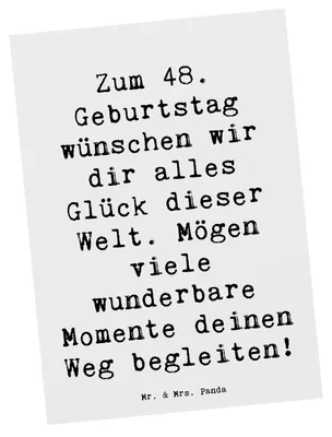 Produktbild von Mr. & Mrs. Panda Postkarte Spruch 48. Geburtstag Glück - Weiß - Geschenk, Ansichtskarten, Grußkarte, Geburtstagsgeschenk, Postkarten, bildkarte, 48 Jahre Jubiläum, Alter