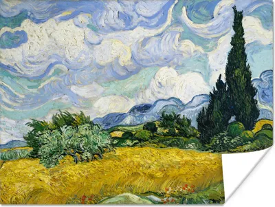 Produktbild von MuchoWow® Poster Weizenfeld mit Zypressen - Vincent van Gogh 160x120 cm - Foto Plakat