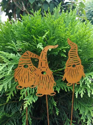 Produktbild von Edelrostoptik Topfstecker 3er Set Gartenwichtel