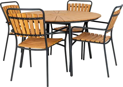 Produktbild von home24 Gartentisch - Rund - Schwarz / Braun - Stahl - 130 x 74 x 130 cm