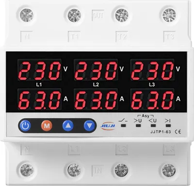 Produktbild von 3-Phasen DIN-Schienen Voltmeter Amperemeter AC220V 63A Über-/Unterspannungsschutz mit Überstromrelais