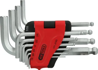 Zdjęcie produktu dla Zestaw kluczy nasadowych kulowych sześciokątnych, 10-częściowy, krótki, 1/16"-3/8"