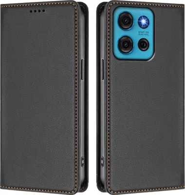 Obrázek produktu pro Kožené pouzdro pro Motorola Moto G75 5G, magnetické flipové pouzdro zPolyuretankůže se stojánkem Černá
