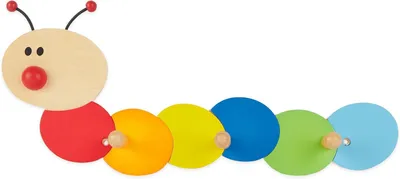 Productafbeelding van Houten kindergarderobe met rupsenmotief en 3 haken, 38 cm