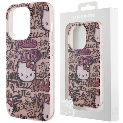Produktbild von Hello Kitty HKHCP15SHDGPTP iPhone 15 / 14 / 13 6,1 Zoll pinke Hartschalen-Hülle mit IML-Tags und Graffiti-Motiv
