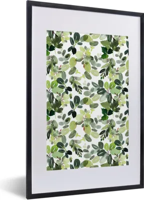 Produktbild von MuchoWow® Gerahmtes Poster Blätter - Aquarell - Weiß 40x60 cm - Poster mit Schwarzem Bilderrahmen Wandposter Rahmen Foto Bilder - Poster in Rahmen