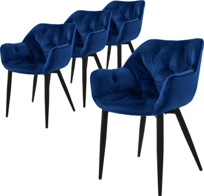 Produktbild von ML-Design 4er Set Esszimmerstuhl mit Rückenlehne, Dunkelblau, aus Samt
