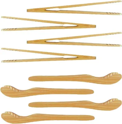 Produktbild von Bambus Zangen Set - Antirutsch Toastzange für das Kochen - 8 Stück