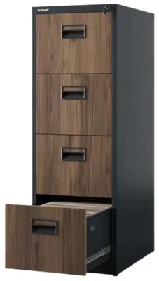 Produktbild von Hängeregisterschrank abschließbar SARA 4 Schubladen mit Schloss | Aktenschrank Büroschrank aus Stahl Metallschrank 132x46x62cm Anthrazit-Nussbaum