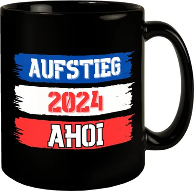 Produktbild von Kiel Tasse in Schwarz mit Spruch Aufstieg 2024 Ahoi