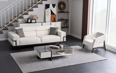 Zdjęcie produktu dla Salon biały tapicerowany apartament 3+1 osobowy designerski szklany stolik kawowy